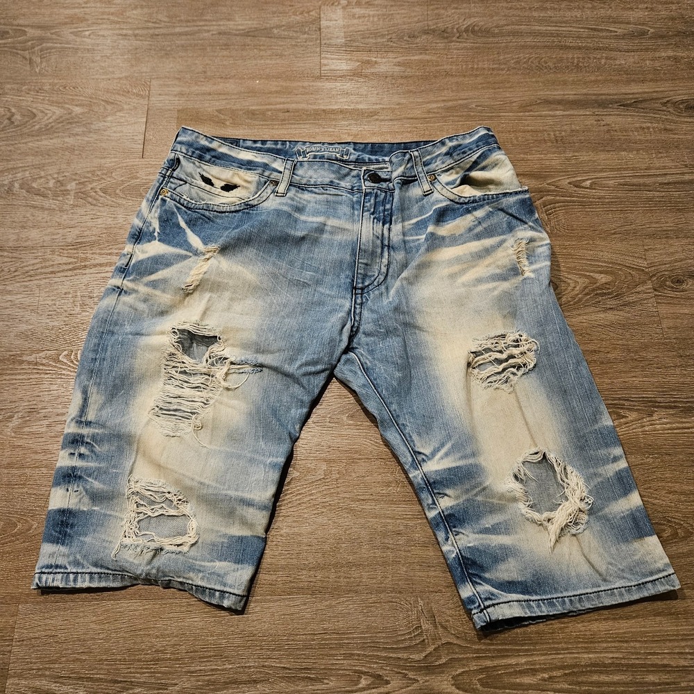 Robin's Jean Mens 40 Denim Shorts Rhinestone Studded Distressed Y2K Made USA